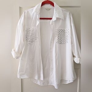 Embellished White Button-Up Shirt - Women's